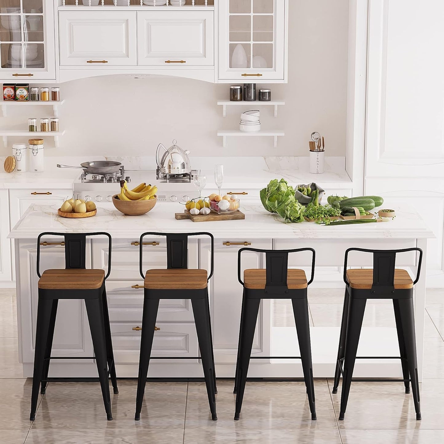 Modern Stackable Metal Bar Stools Set of Four - HavenCraft
