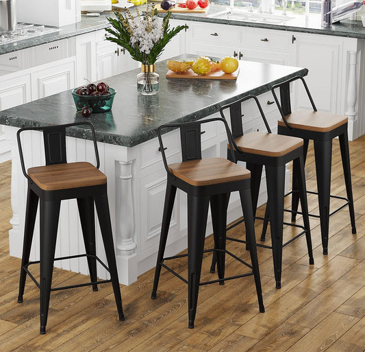 Modern Stackable Metal Bar Stools Set of Four - HavenCraft