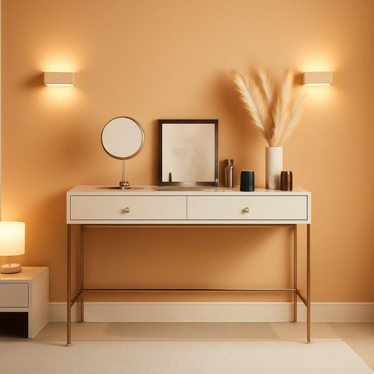 White And Gold Vanity Desk With Drawers For Bedroom - HavenCraft