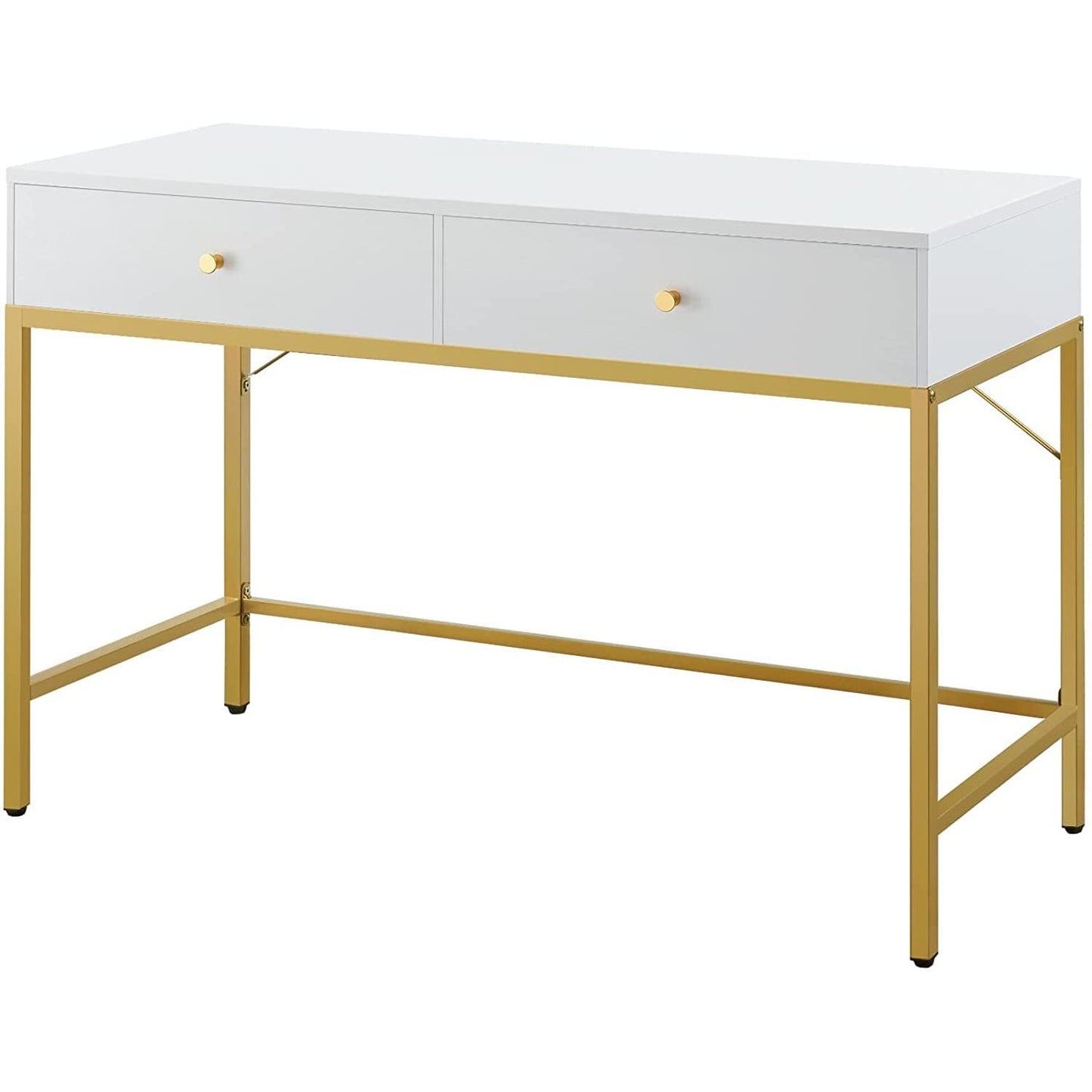 White And Gold Vanity Desk With Drawers For Bedroom - HavenCraft