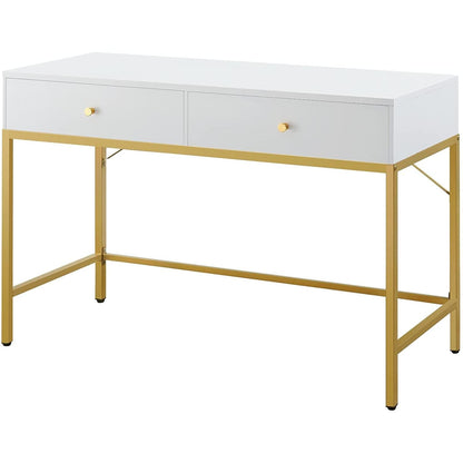 White And Gold Vanity Desk With Drawers For Bedroom - HavenCraft